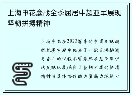 上海申花鏖战全季屈居中超亚军展现坚韧拼搏精神 上海申花鏖战全季屈居中超亚军展现坚韧拼搏精神