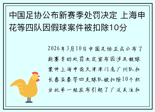 中国足协公布新赛季处罚决定 上海申花等四队因假球案件被扣除10分 中国足协公布新赛季处罚决定 上海申花等四队因假球案件被扣除10分